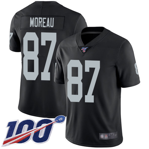 Men Oakland Raiders Limited Black Foster Moreau Home Jersey NFL Football #87 100th Season Vapor Jersey->nfl t-shirts->Sports Accessory